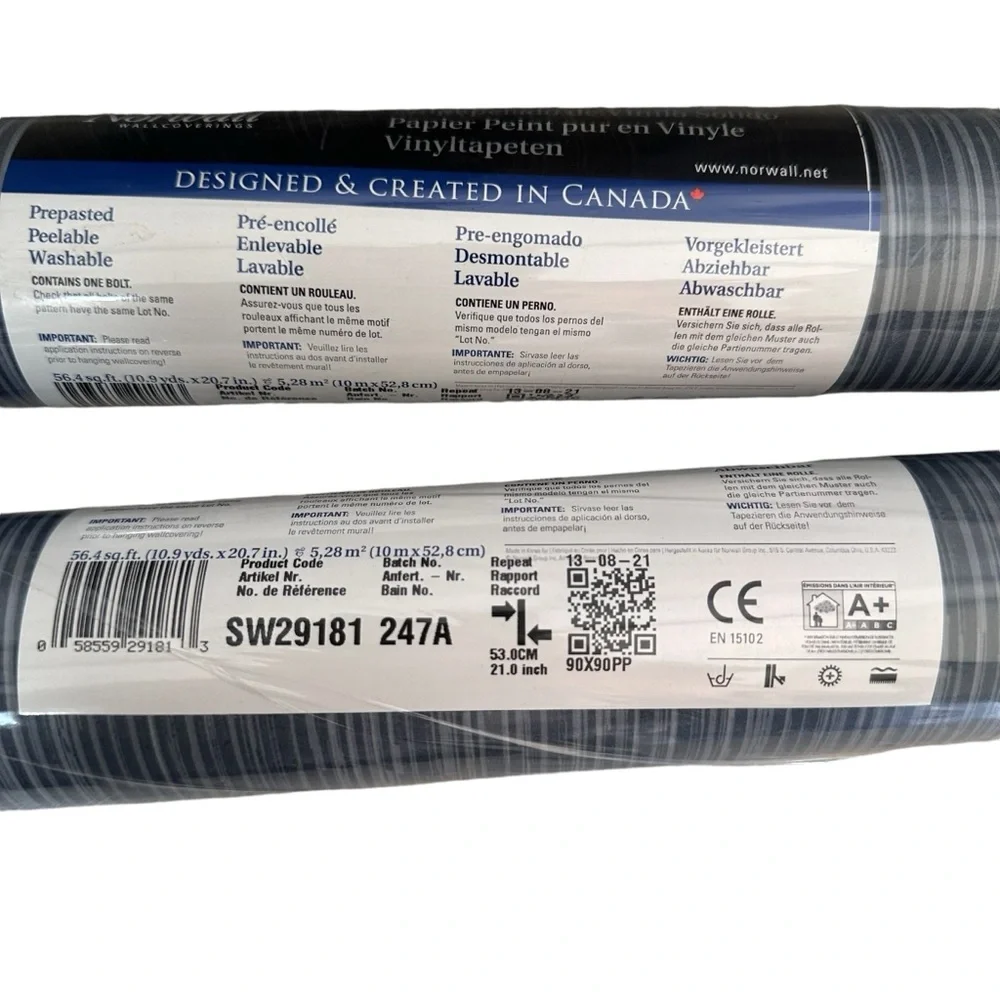 2 Rolls Norwall Pre-pasted Solid Vinyl Wallcovering Stripped 56.4 sq. ft